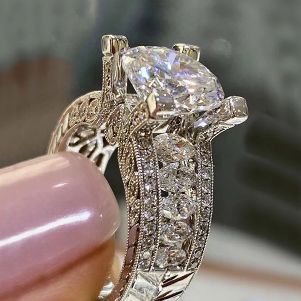 Sterling silver Square micro pave ring